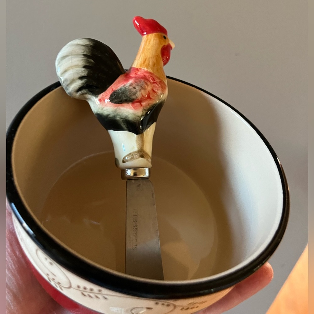 Rooster Ceramic Spoon Handle Butter Knife - Red, Black, Cream